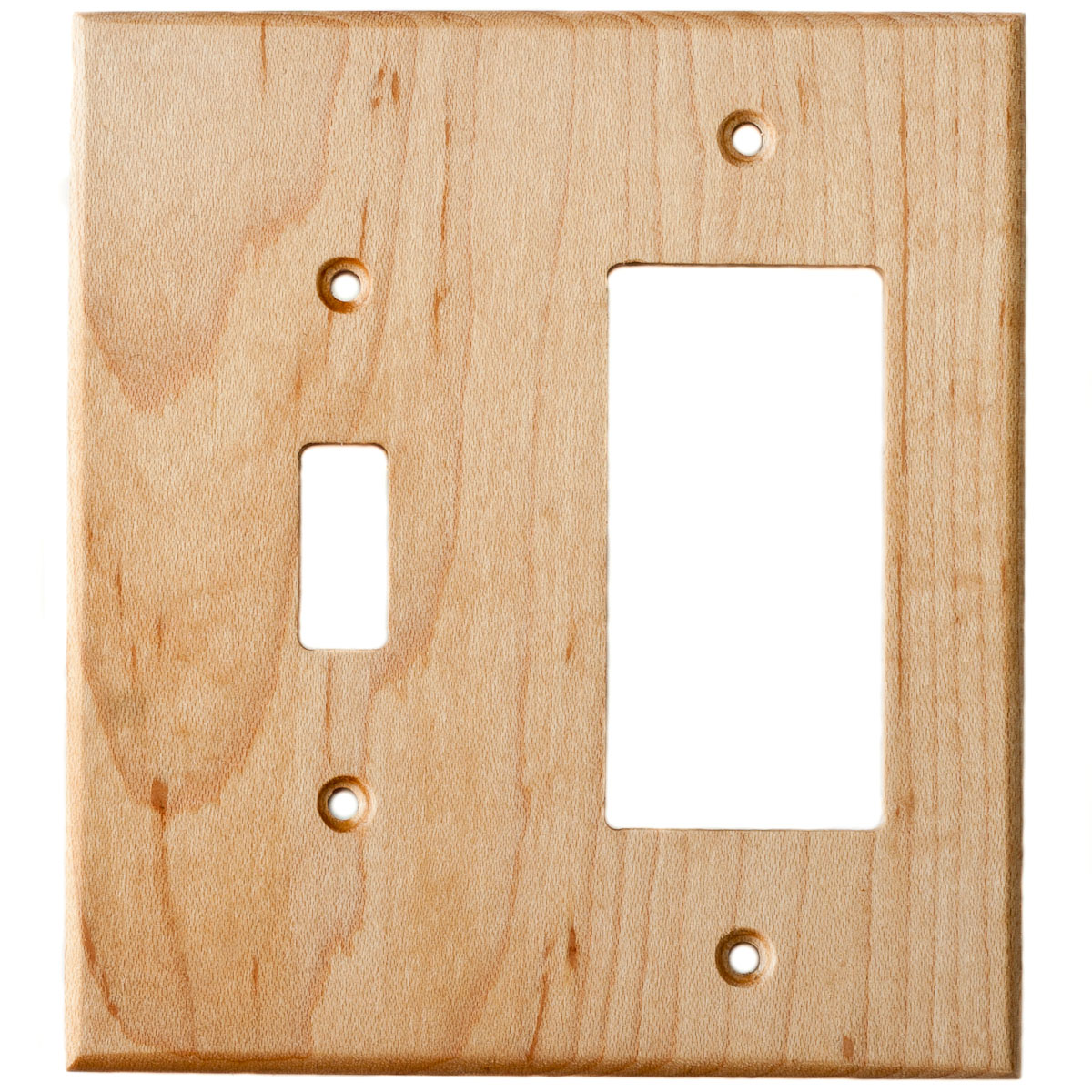 Maple Wood Wall Plate - 2 Gang Combo - Light Switch, GFCI Outlet