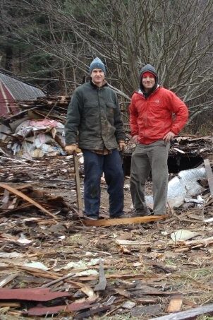 Johnny and Gabe finishing up a house deconstruction project in Kincaid, West Virginia